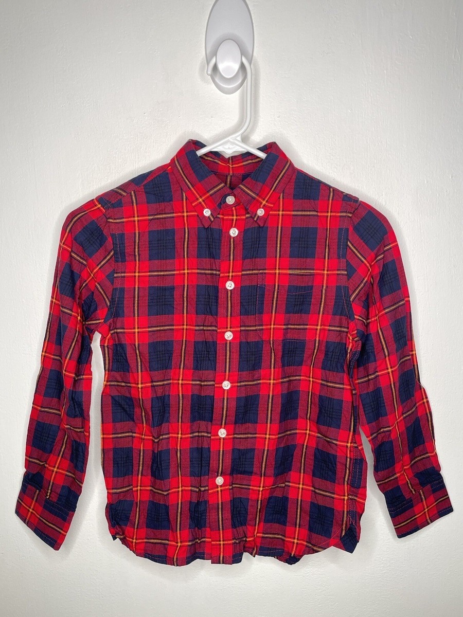 E Land Plaid Button Down Shirt Boys Size 8 Long Sleeve Red