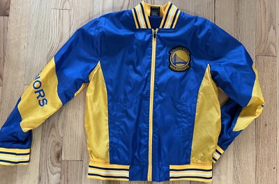 NBA U GOLDEN STATE WARRIORS MENS M ZIP UP JACKET/WINDBREAKER  BLUE/YELLOW EUC
