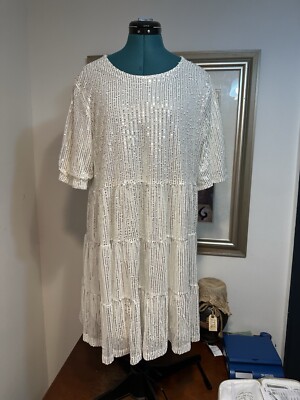 Unbranded Women's White Sequined Lined Stretch Babydoll Dress Size Large | eBay Unbranded Women's White Sequined Lined Stretch Babydoll Dress Size Large | eBay