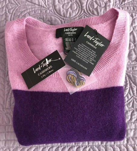 NWT Lord & Taylor Women Petite Medium Crewneck Cashmere Sweater Multi $160 - Picture 5 of 6