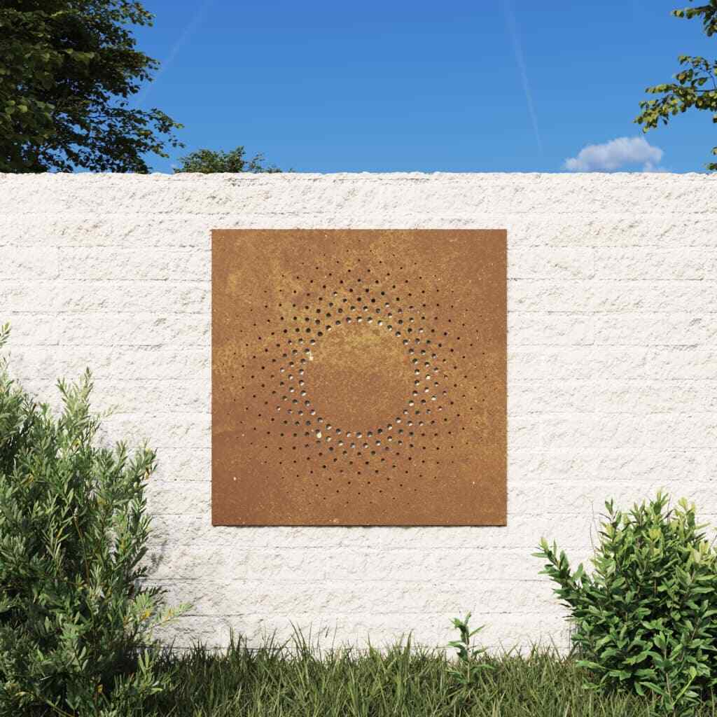 Decorazione Muro da Giardino 55x55 cm Sole in Acciaio Corten vidaXL