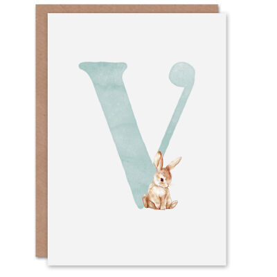 Grußkarte süßer Hase Kaninchen Alphabet Buchstabe V Neu Baby 1. Geburtstag
