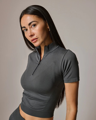 House ID Seamless Half Zip Athleisure Top Dark Grey NWT SIZE Medium