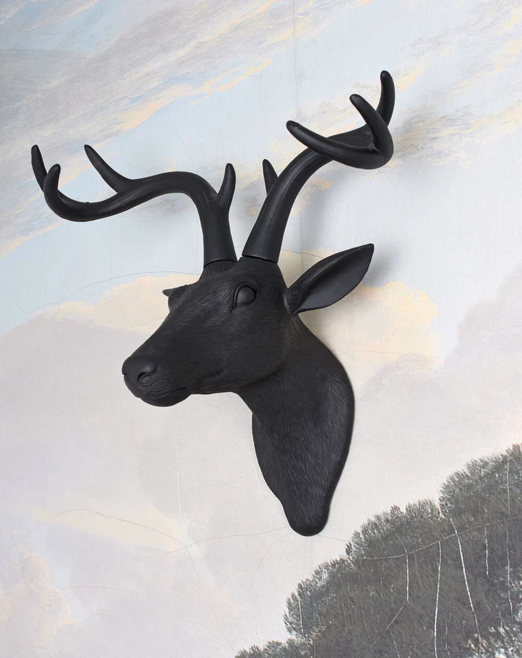 JAGDTROPHÄE Wandkopf Hirschkopf Schwarz Hirsch 40cm Hirschfigur Wanddeko Geweih - Bild 4 von 4