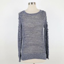 IRO Sweater Pullover Yana S Small Marled Blue Open Weave Slashed Sleeves Cotton