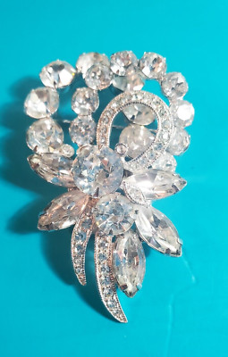 Eisenberg Ice VTG Large 3''  Brooch Clear  Crystals Stamped  Holidays Festive
