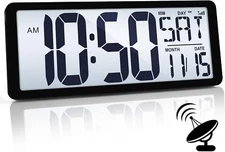 Atomic clock with backlight, battery powered, large digital clock display
