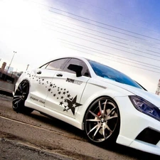 2 Pcs Set Long Racing Stripes Vinyl Decal Sticker Star Graphics Car Side Body