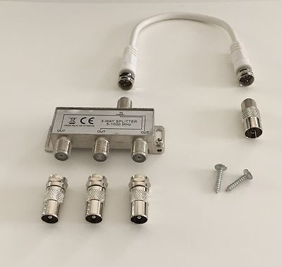 3-fach TV-Verteiler Weiche Dreifachverteiler, inkl. 20cm Kabel, DVB-T-2