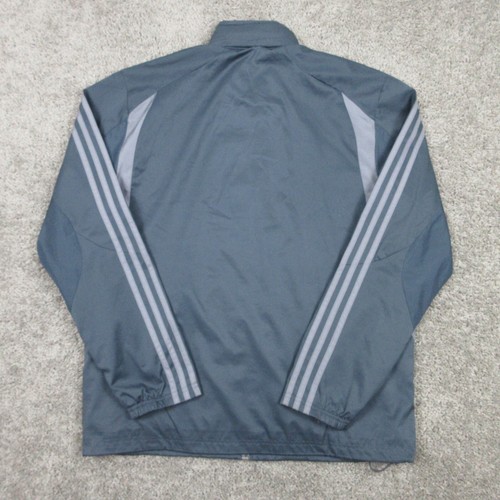 Adidas Jacket Mens Medium Gray Track Windbreaker 3 Stripe Packable Hood Outdoor - Picture 6 of 12