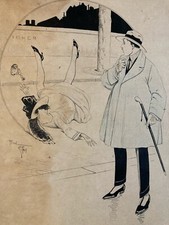 beau Dessin Encre Crayon 1920 Art Déco Femme Erotique René GIFFEY Humour Vintage