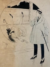 Beautiful Ink Drawing 1920 Art Deco Woman Erotic René GIFFEY Humor Vintage