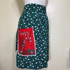 Vintage Womens Christmas Apron OS Snowmen Candy Cane Snowflakes Cottagecore Gift