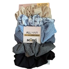 Scunci Original Scrunchies 6 Pack Neutral Blue Gray Black Tan Hair Accessories