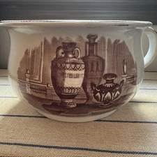Antique Aesthetic Movement Etruscan Vases Brown Transferware Chamber Pot Rare
