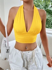 EZwear Women's Casual Sexy Backless Tight Halter Neck Camisole Top Sz XS S M L