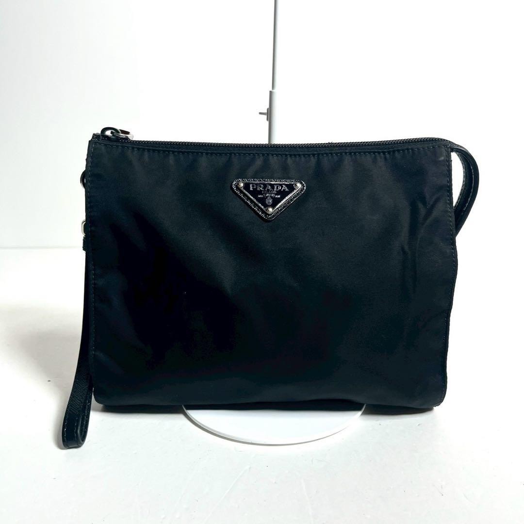 PRADA Re Nylon Saffiano Clutch Bag Black