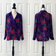 Vtg Victoria's Secret Gold Label Pajama Top Purple Red Dopamine Dressing Medium
