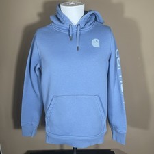 Carhartt Hoodie Womens Medium 8-10 Light Blue Logo Pullover 102791 HD0