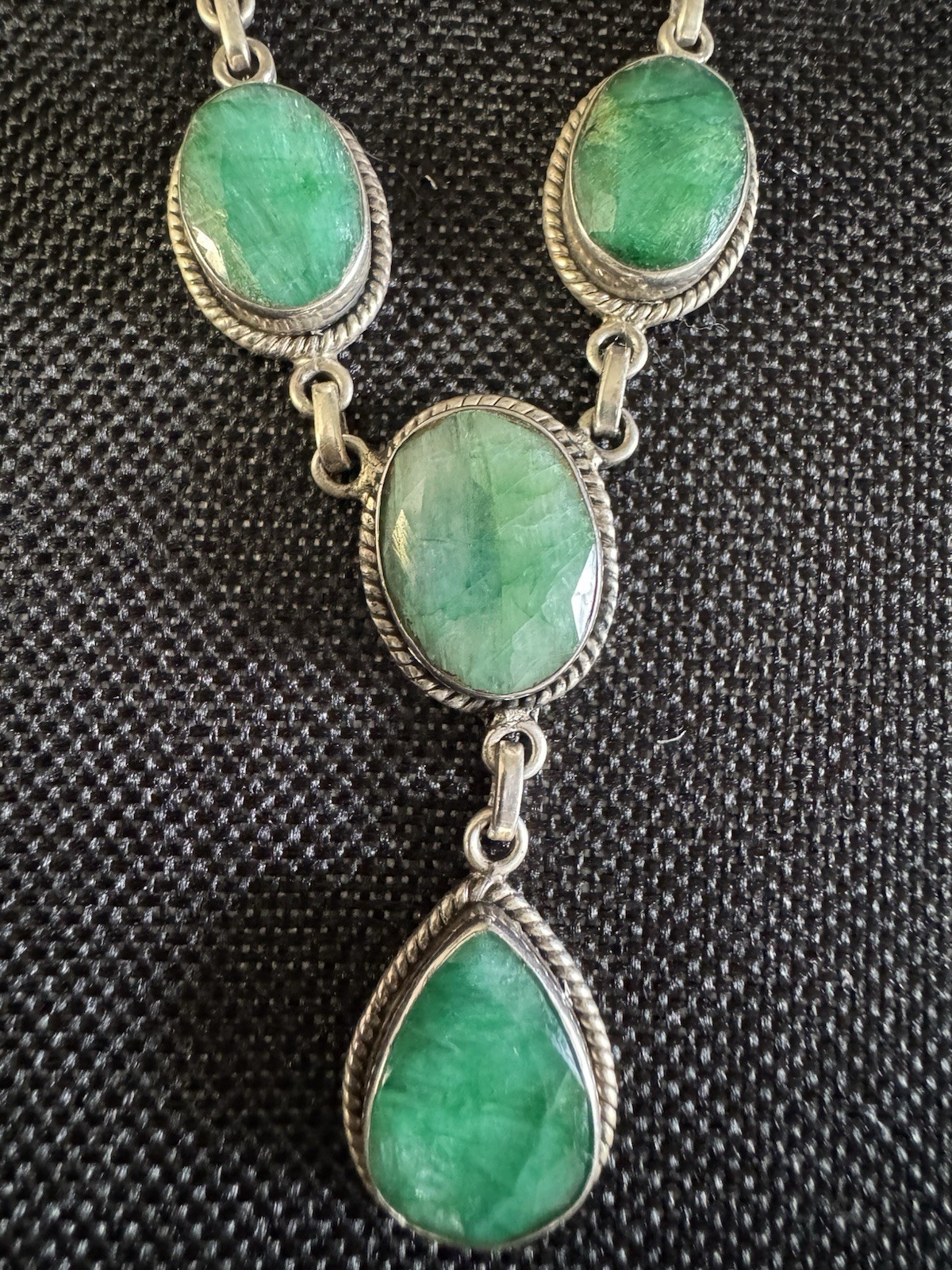 Sterling Silver Green Emerald Statement Necklace - image 2