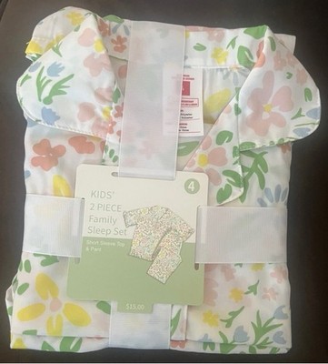 Kid's Size 4 Pajama Sleep Set Girls White Floral Summer Spring