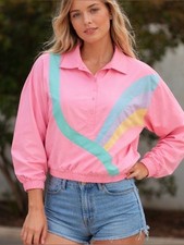 Vintage Retro 80  s Pink Jacket Windbreaker Rainbow S
