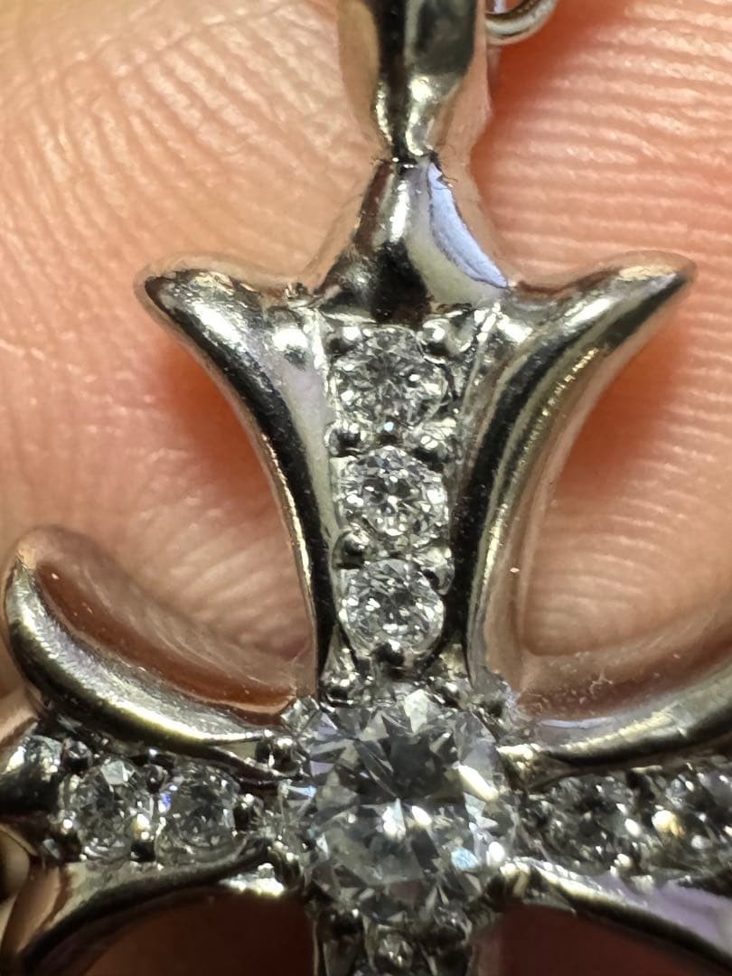 Chrome Hearts Tiny Fat Cross Platinum Pave Diamond Pendant Auth