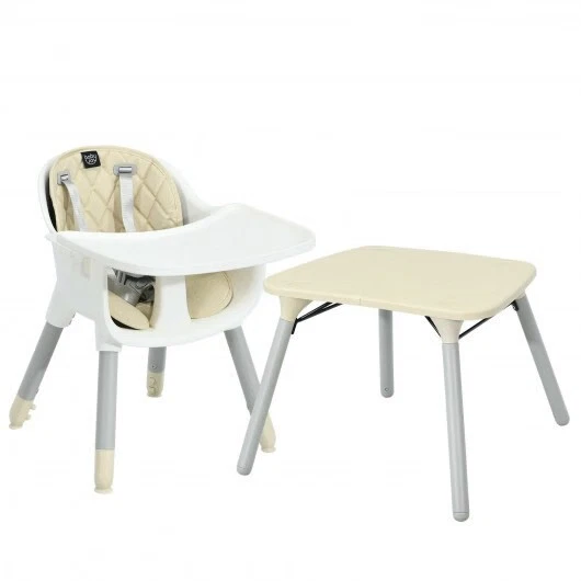 4-in-1 Baby Convertible Toddler Table Chair Set with PU Cushion-Beige - Color: B