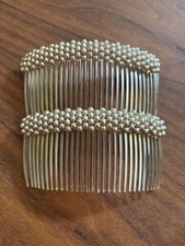 Pair of Vintage Hair Combs with gold champagne Pearl Beads Party Formal Bridal