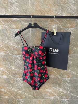 Dolce & Gabbana Women's One Piece Swimsuit Red Cherry Print Black Underwire
