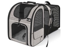 Pecute Expandable Pet Carrier Bag, Mesh Window, EVA Nylon Steel, Gray