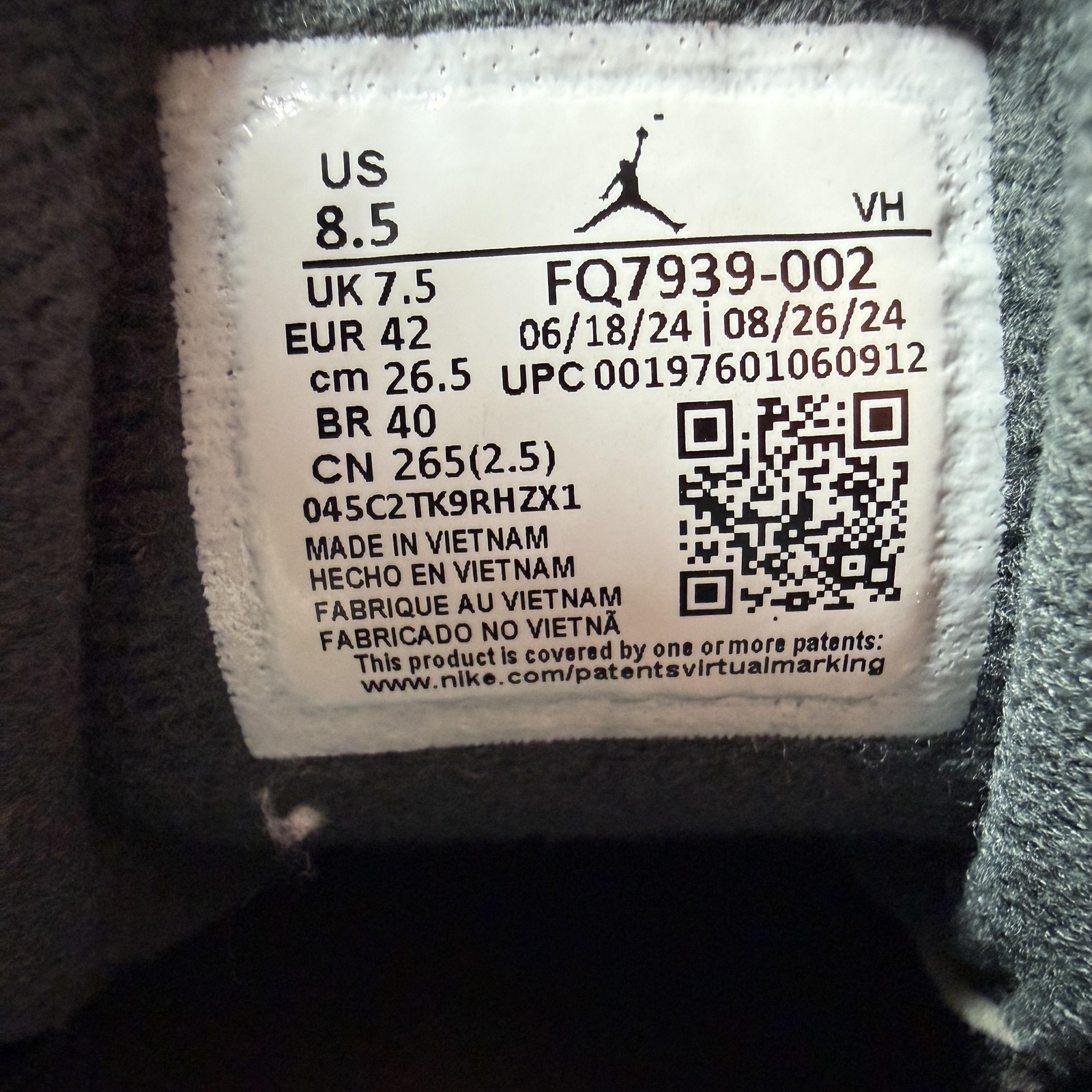 Nike Air Jordan Shoes Mens Size 8.5 Gray Black Low Top Sneakers FQ7939-002 thumbnail 11