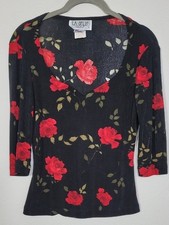 Y2K 90s Floral Fitted Top Size Small Dark Romantic Rose Whimsigoth Feminine