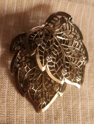 Vintage Signed Beau Sterling Silver Filigree Leaf Pin Brooch 1.5 