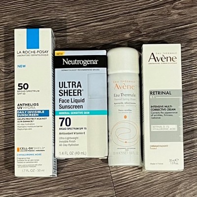 New Avene Retrinal 0.1% + La Roche Posay & Neutrogena Sunscreen + Eau Thermale