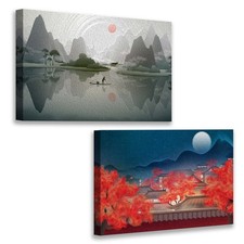 Set di 2 Quadri su Tela con Paesaggi Cinesi |Q946| Arte Orientale per Arredo