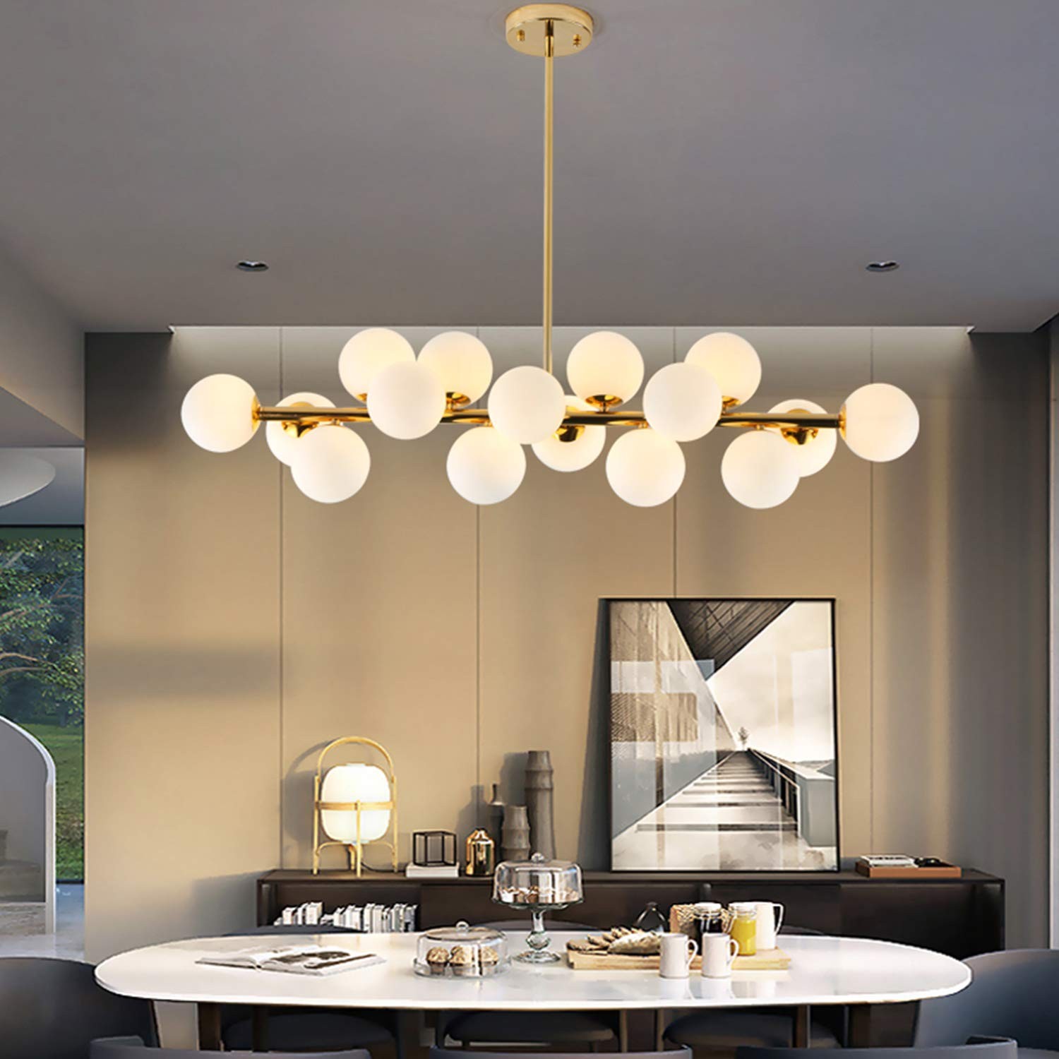 CROSSIO Post-Modern Gold Chandelier Rectangle Pendant Ceiling Light Fixture f...