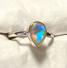 Brilliant Natural Faceted Ethiopian Opal Ring 925 Sterling Silver Size 7