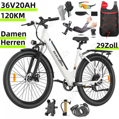 29 Zoll Elektrofahrrad 36V 20AH  250W eBike Cityräder 7-Gange Pedelec 120KM DE