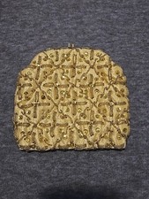 VTG Gold Beaded Sequined Evening Bag Clutch Purse Kiss Lock Closure Hong Kong