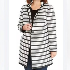 The Limited Black/White Stripe Tweed Mid-Length Blazer Jacket Size 12