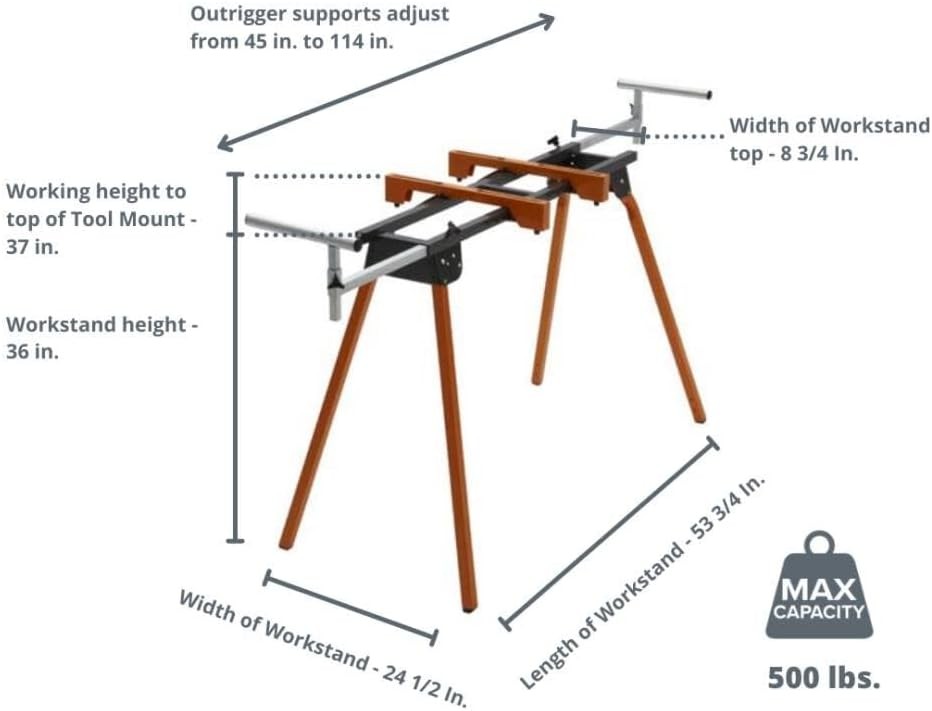 BORA Portamate Miter Saw Stand with Pedestal Roller - Stainless Steel Orange 