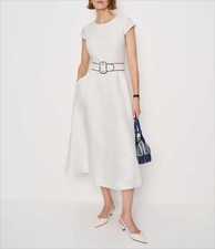 Women Reformation Linen Round Neck A-line Midi Dress Size US 2