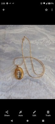 Vintage Signed First Christmas Angel Pendant Berta Hummel Gold Tone Necklace