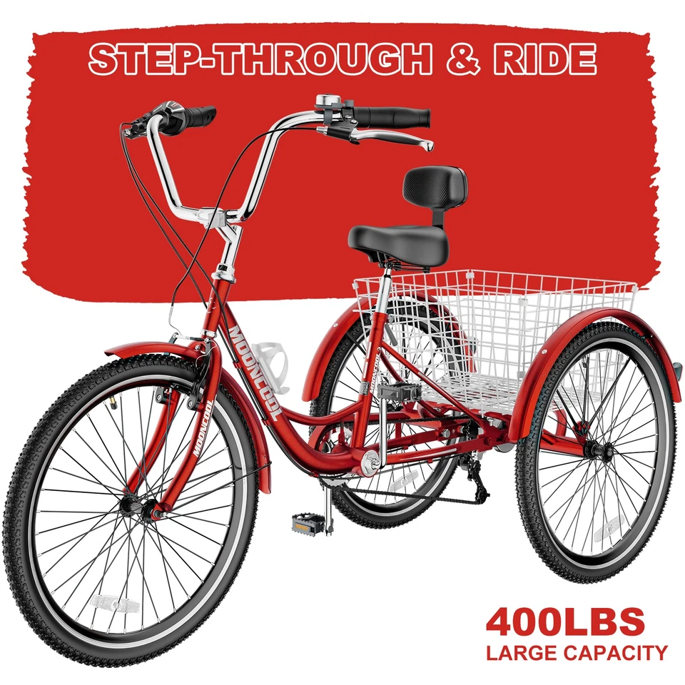 20"/24"/26" 7-Speed Adult Trike Tricycle 3-Wheel Bike w/ Basket for Shopping - Image 4 of 4