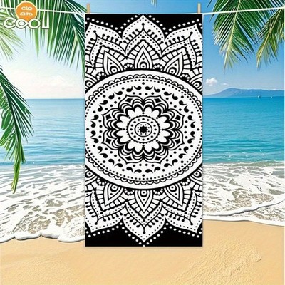 Quick-drying Beach Towel-black and White Mandala Bath Towel, Soft Microfiber T