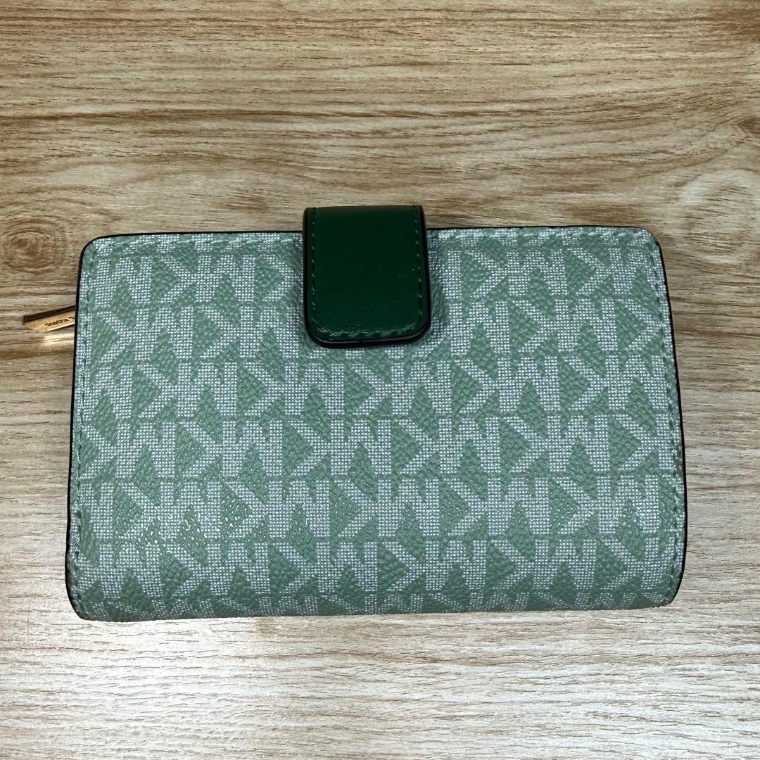 Michael Kors Foldable Wallet Green Used Minimal Wear Coin Pocket thumbnail 2