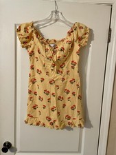 Urban Outfitters Magpie Mini Dress Size M Cherry 100% Cotton Off-Shoulder Flirty