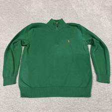 Polo Ralph Lauren Sweater Mens Large Green 1/4 Zip Mock Neck Cotton Knit Pony
