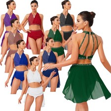 Womens Outfit 2 Piece Set Gymnastics Dancewear Ruched Skirt Themed Party Dance